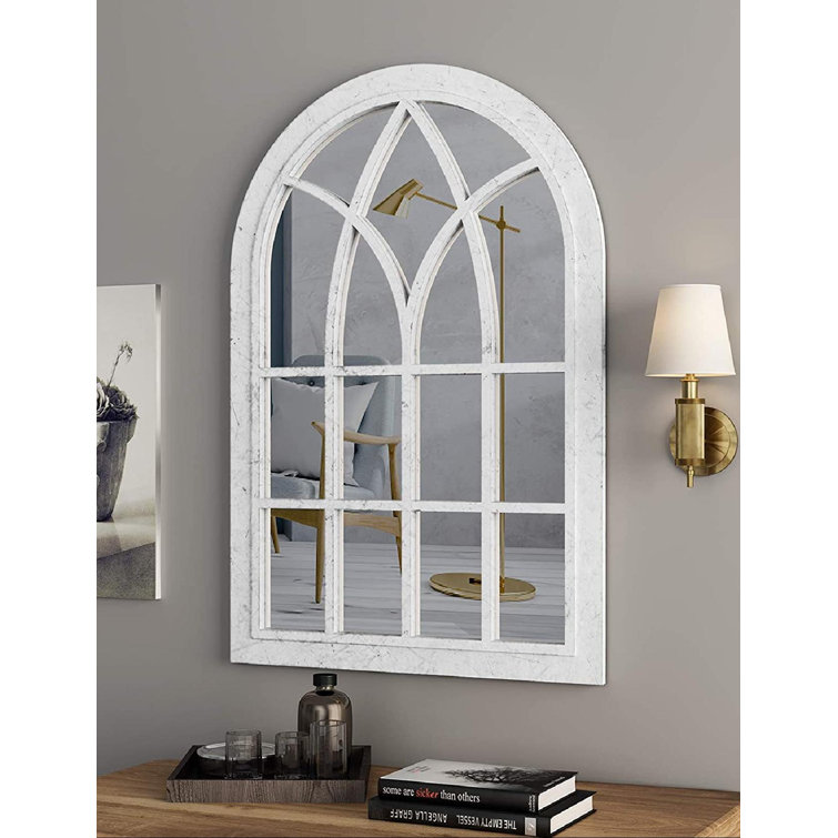 One Allium Way® Arched Windowpane Wall Mirror White Wall Mirror